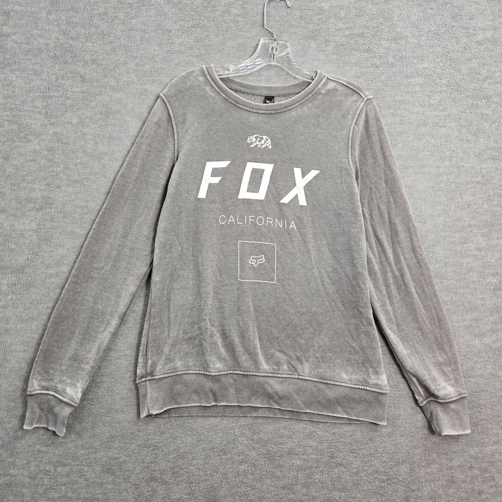 Fox Head Women Sweatshirt Medium Gray California Bearā Logo Graphic Pullover